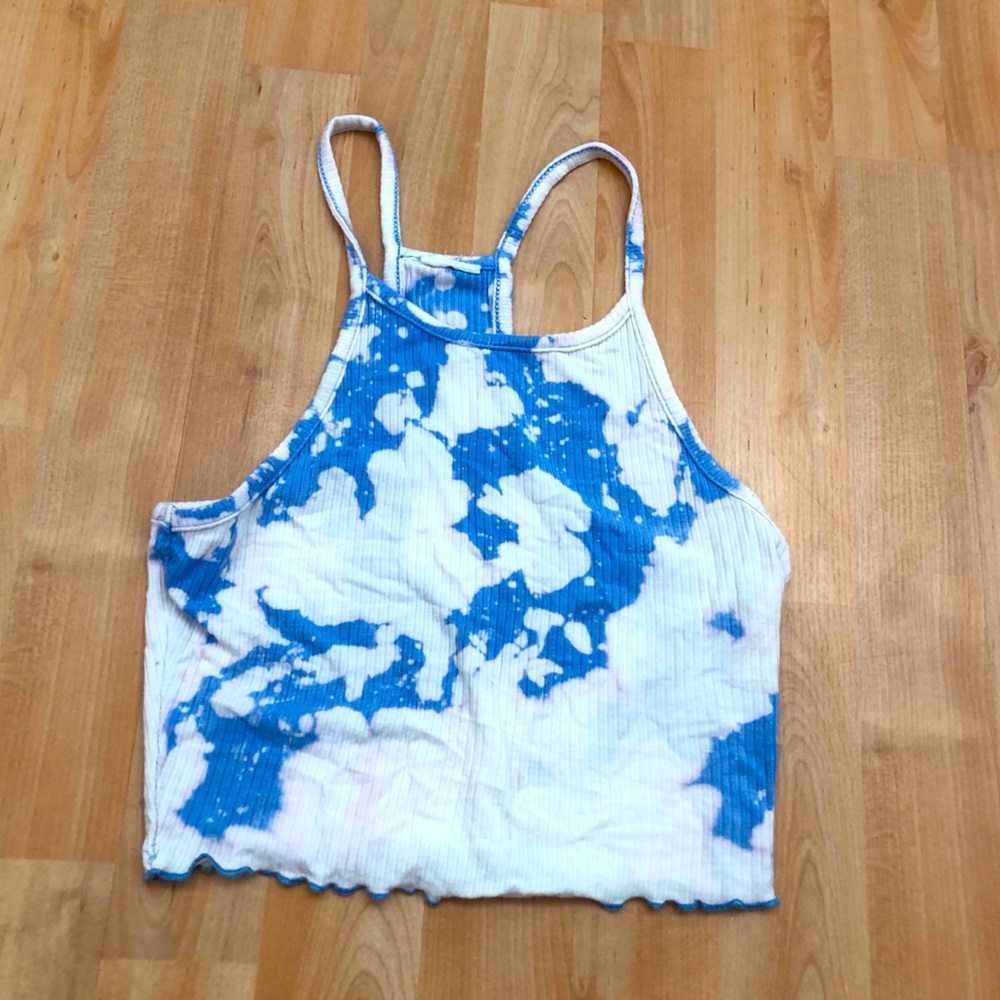 Blue and white tie dye top
